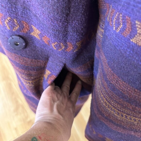 Womens Aztec Print Purple & Orange Striped Jacket Coat 1X Pockets Western Button - Picture 11 of 15